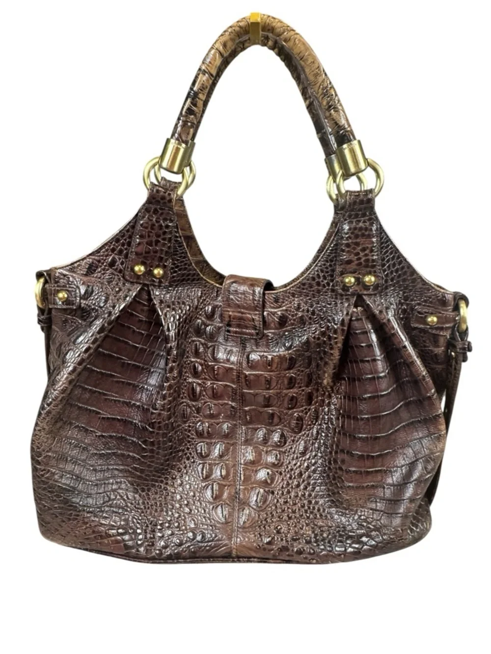 Brahmin Dagny Melbourne Croc Embossed Brown Satchel & Wallet Set